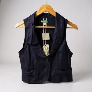 Ett Twa by Anthropologie Vest Womens Sz 10 Navy Bows 90s Y2K 3 Button Low Cut